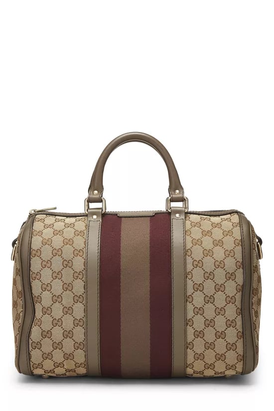Grey Original GG Canvas Vintage Web Boston Bag Medium