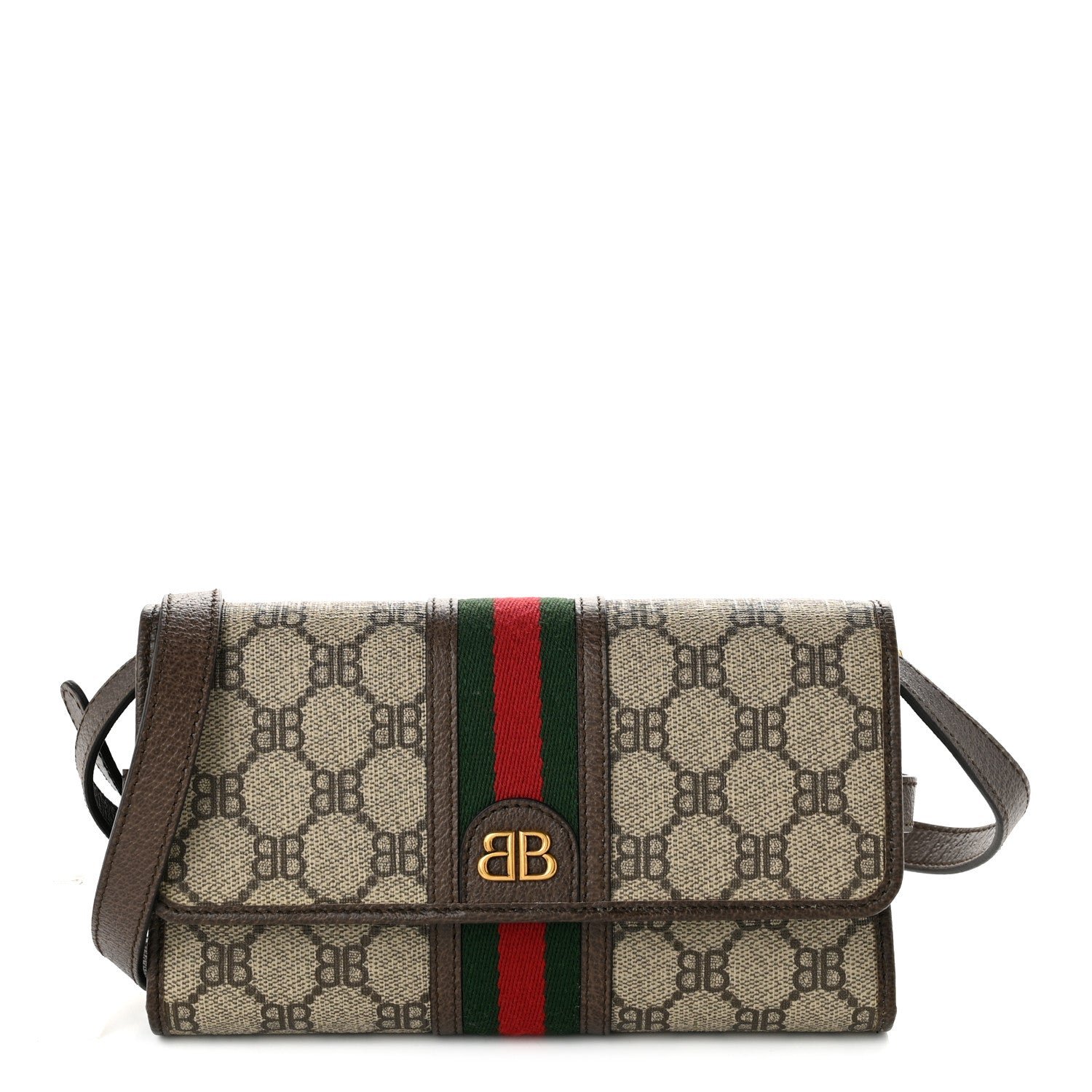 Gucci X BALENCIAGA BB Monogram Web Ophidia Crossbody Wallet Beige New Acero