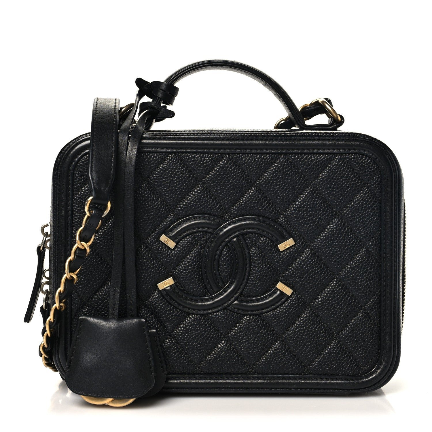 Chanel Caviar Quilted Medium CC Filigree Vanity Case Black