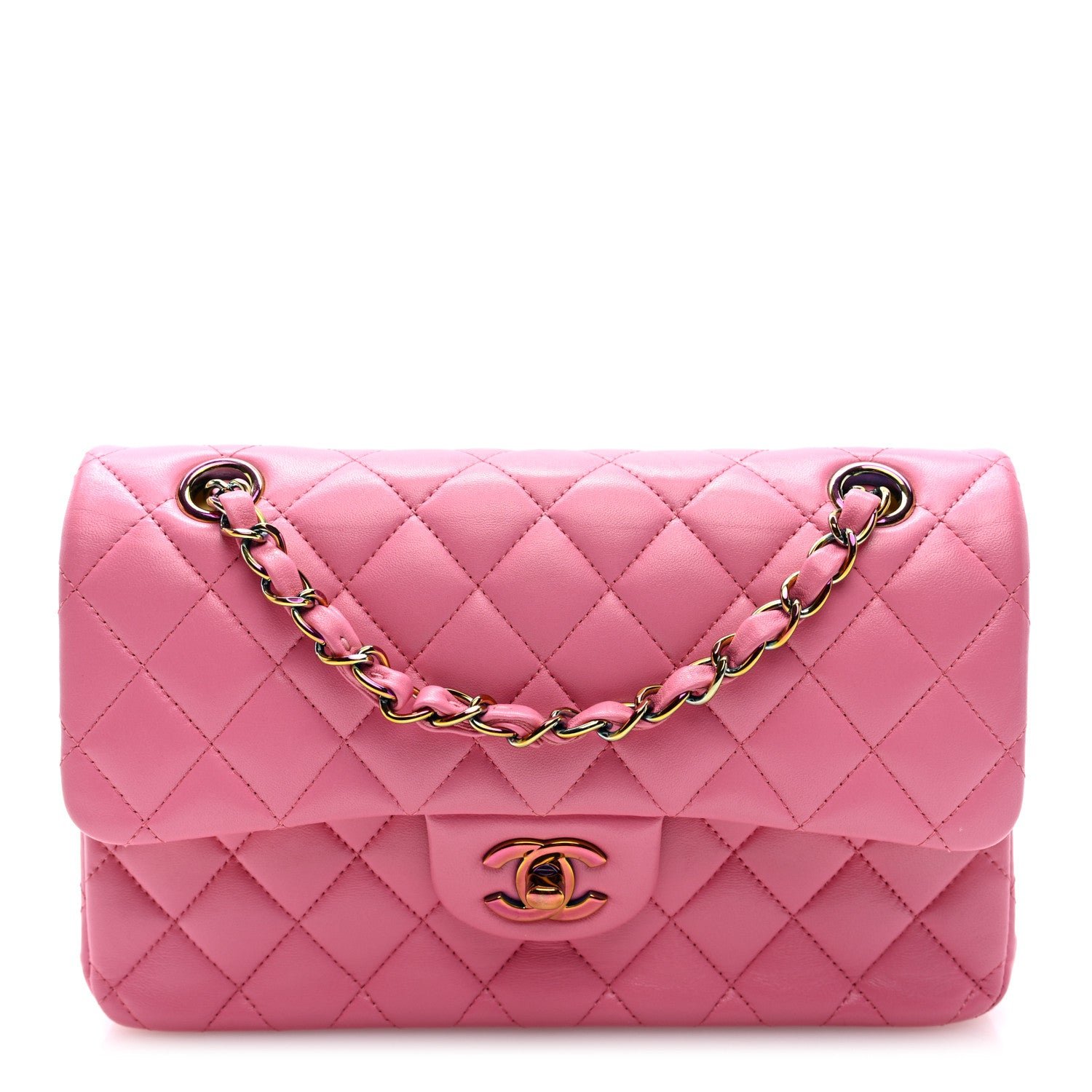 Chanel Lambskin Quilted Small Double Flap Pink Yellow