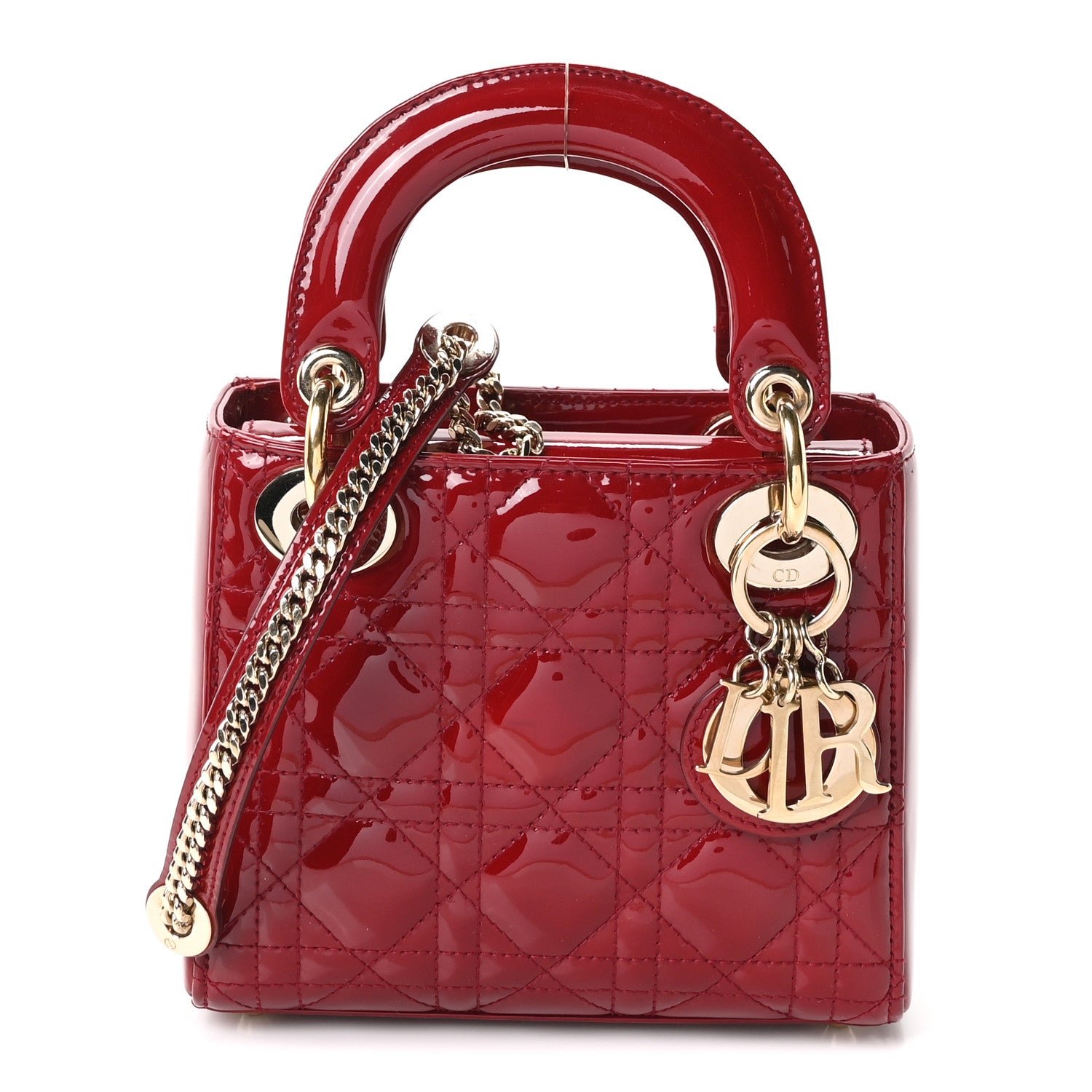 Christian Dior Patent Cannage Mini Lady Dior Red