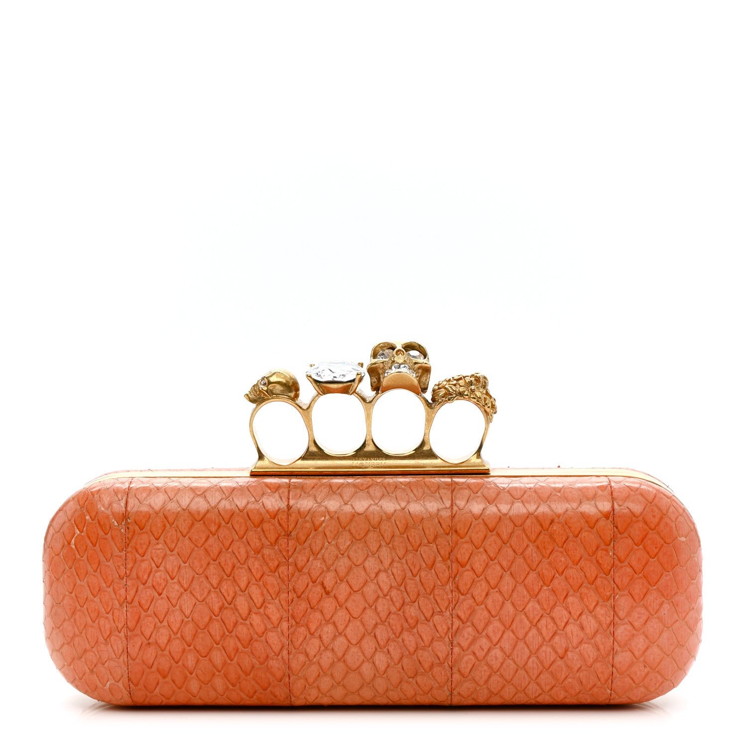 Alexander McQueen Alexander McQueen Snakeskin Knuckle Box Clutch Orange