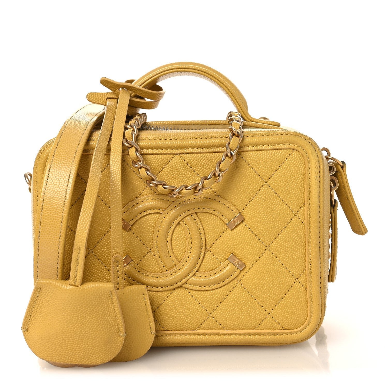 Chanel Caviar Quilted Small CC Filigree Vanity Case Yellow