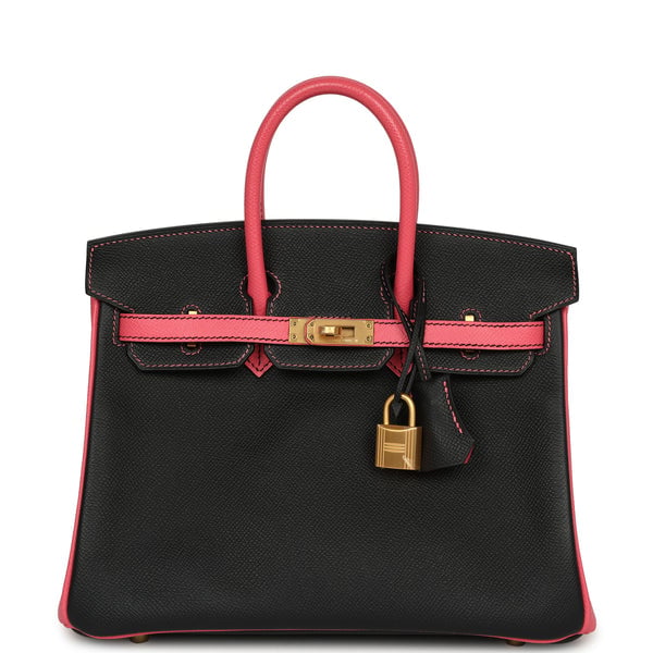 Hermes Special Order (HSS) Birkin 25 Bi-Color Black, Rose Azalee Epsom Brushed Gold Hardware