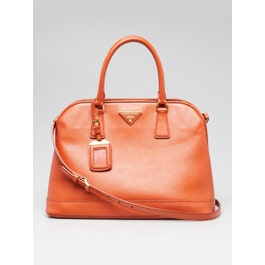 Prada Orange Saffiano Lux Leather Promenade Bag