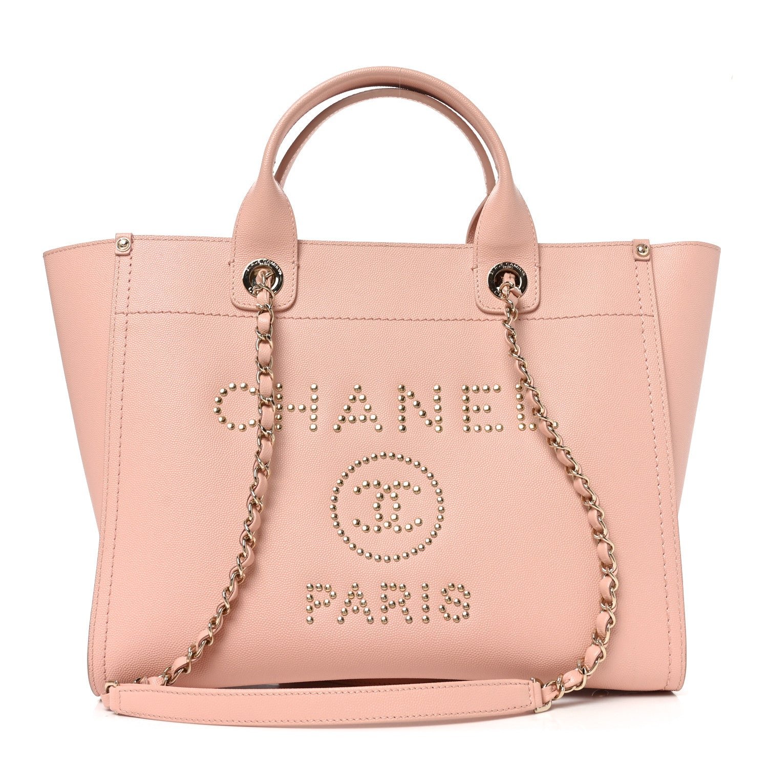 Chanel Caviar Small Studded Deauville Tote Light Pink