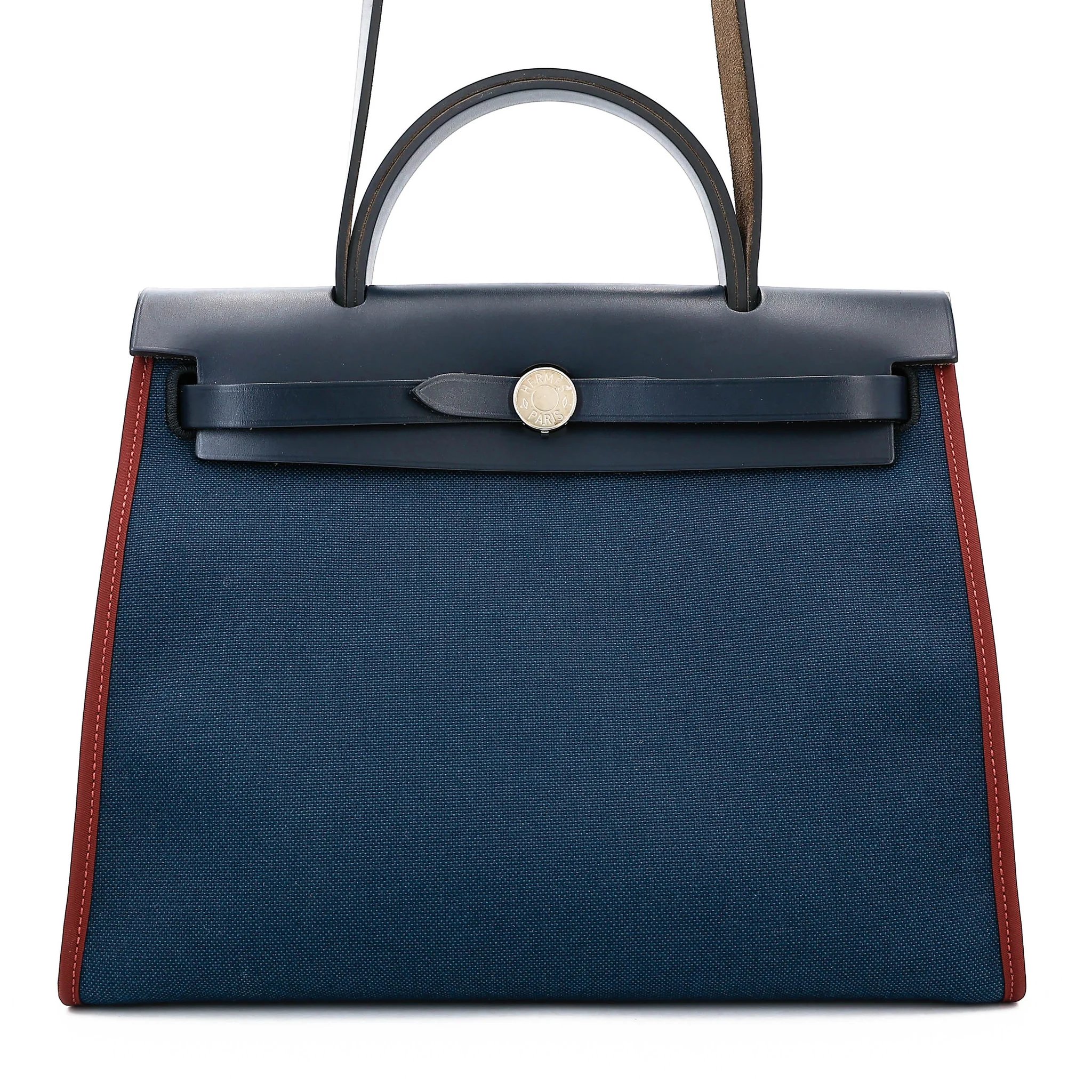 Very Good ( Rank A) HERMÈS Herbag PM Blue Marine (78) Rouge H (55) Vache Hunter Palladium hardware T (2015)