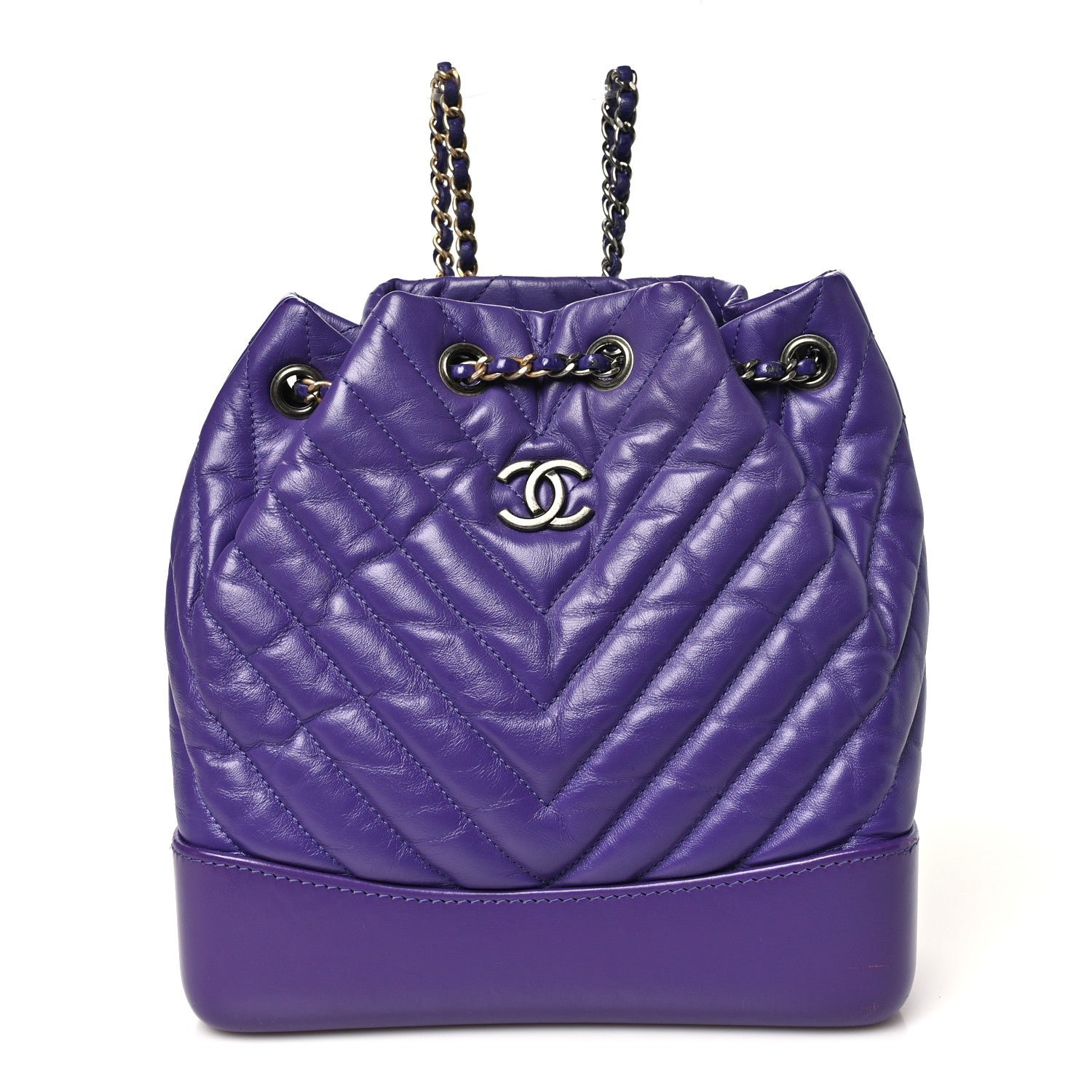 Chanel Aged Calfskin Chevron Quilted Small Gabrielle Backpack Purple