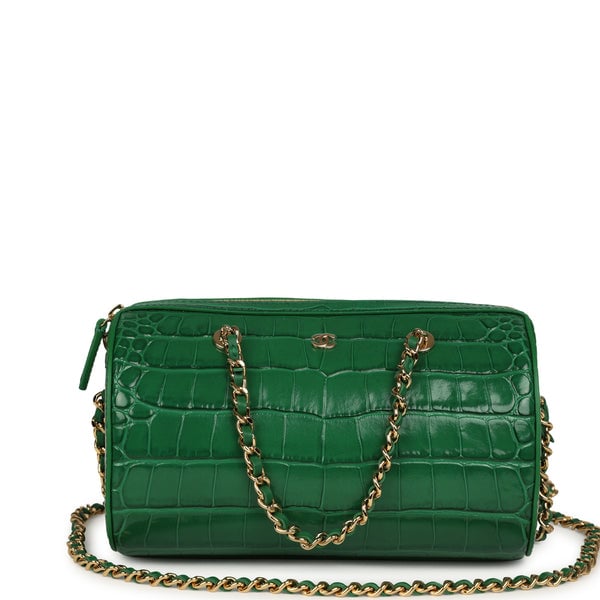 Chanel Mini Timeless Classic Barrel Bag with Chain Green Croc Embossed Calfskin Gold Hardware