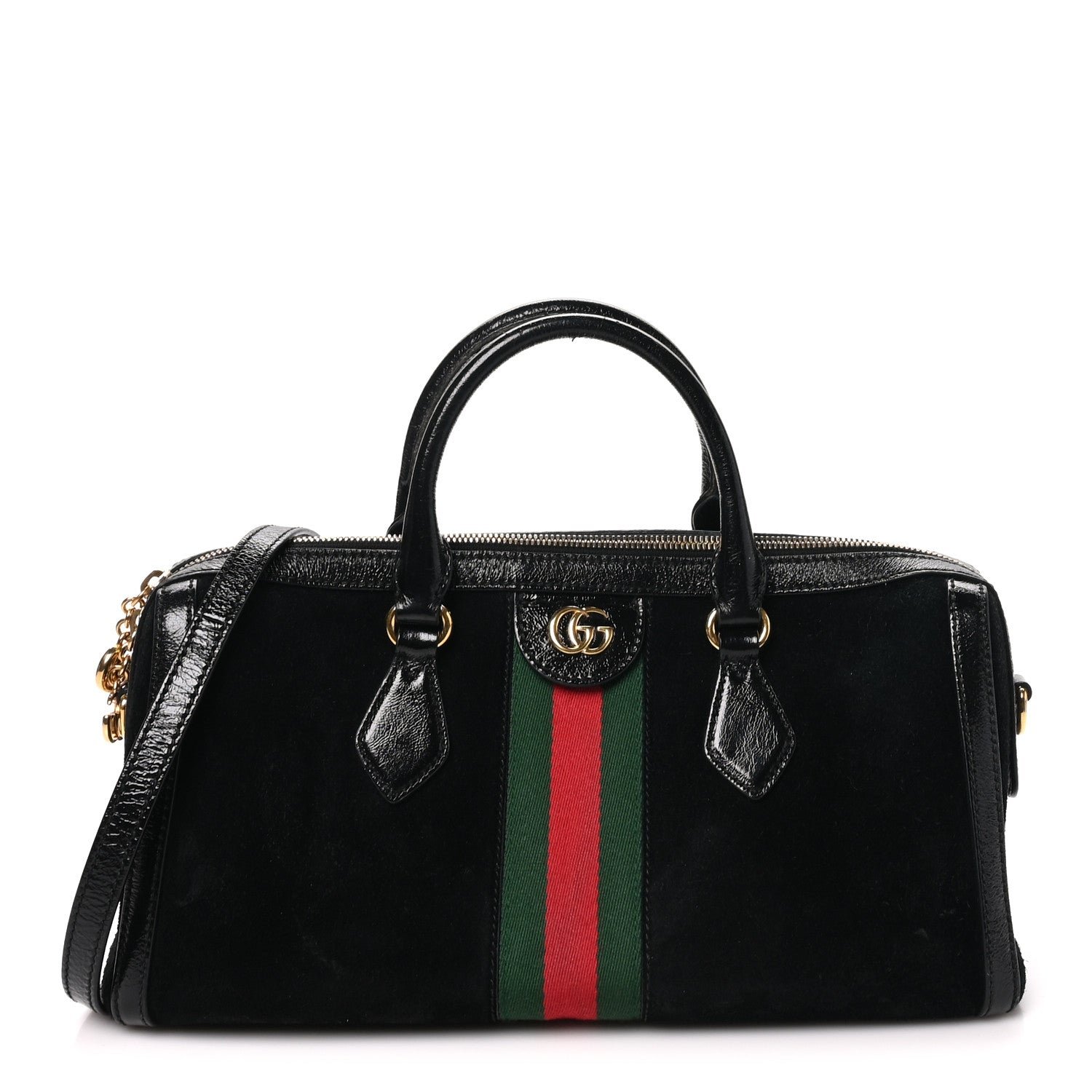 Gucci Suede Patent GG Web Medium Ophidia Boston Black