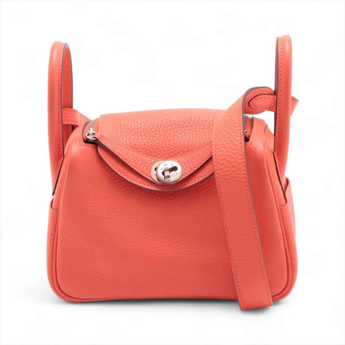Hermès Lindy mini 20 Taurillon Clemence Orangefield Silver Metal Fittings