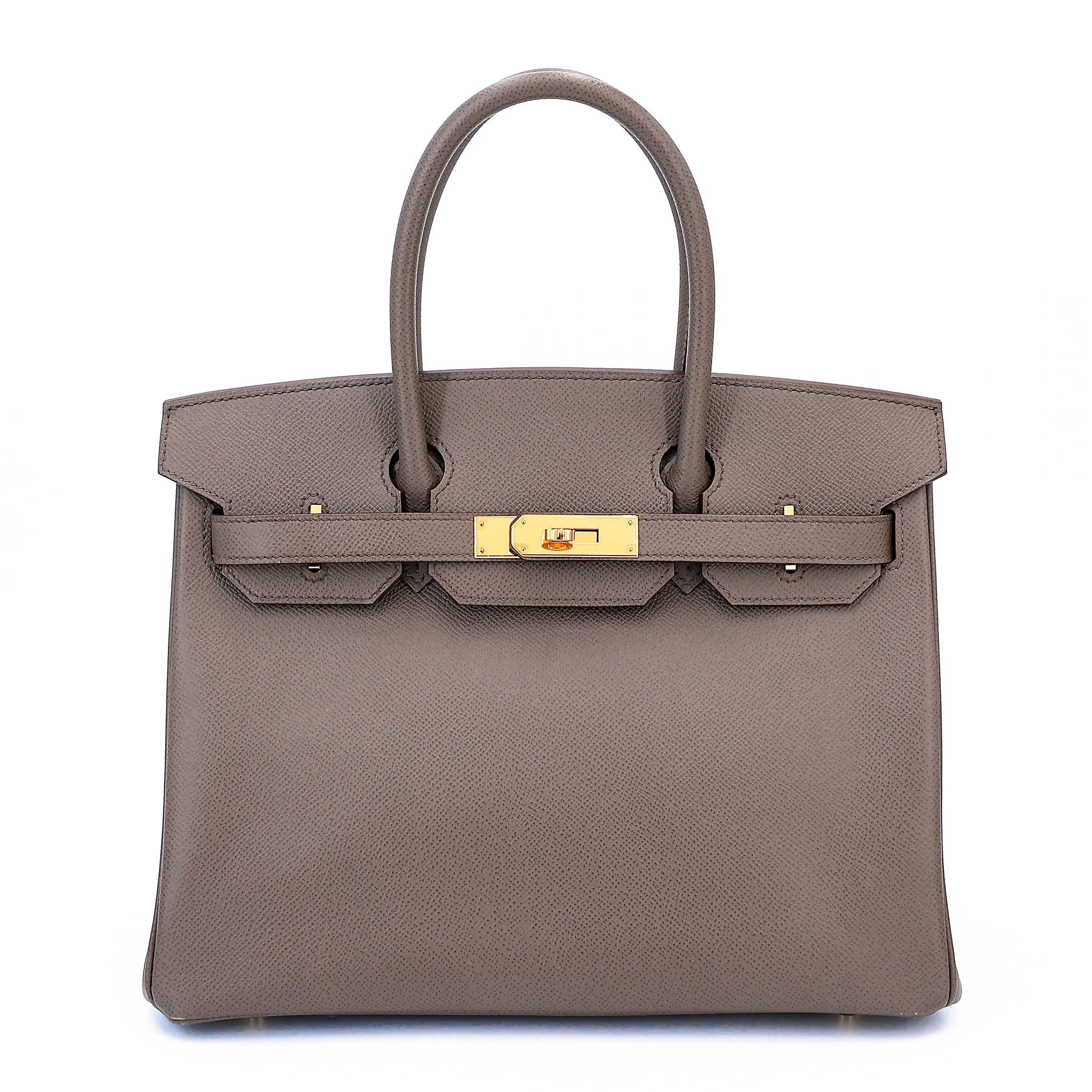 Very Good ( Rank A) HERMÈS Birkin 30 Etain (8F) Epsom Gold hardware R (2014)