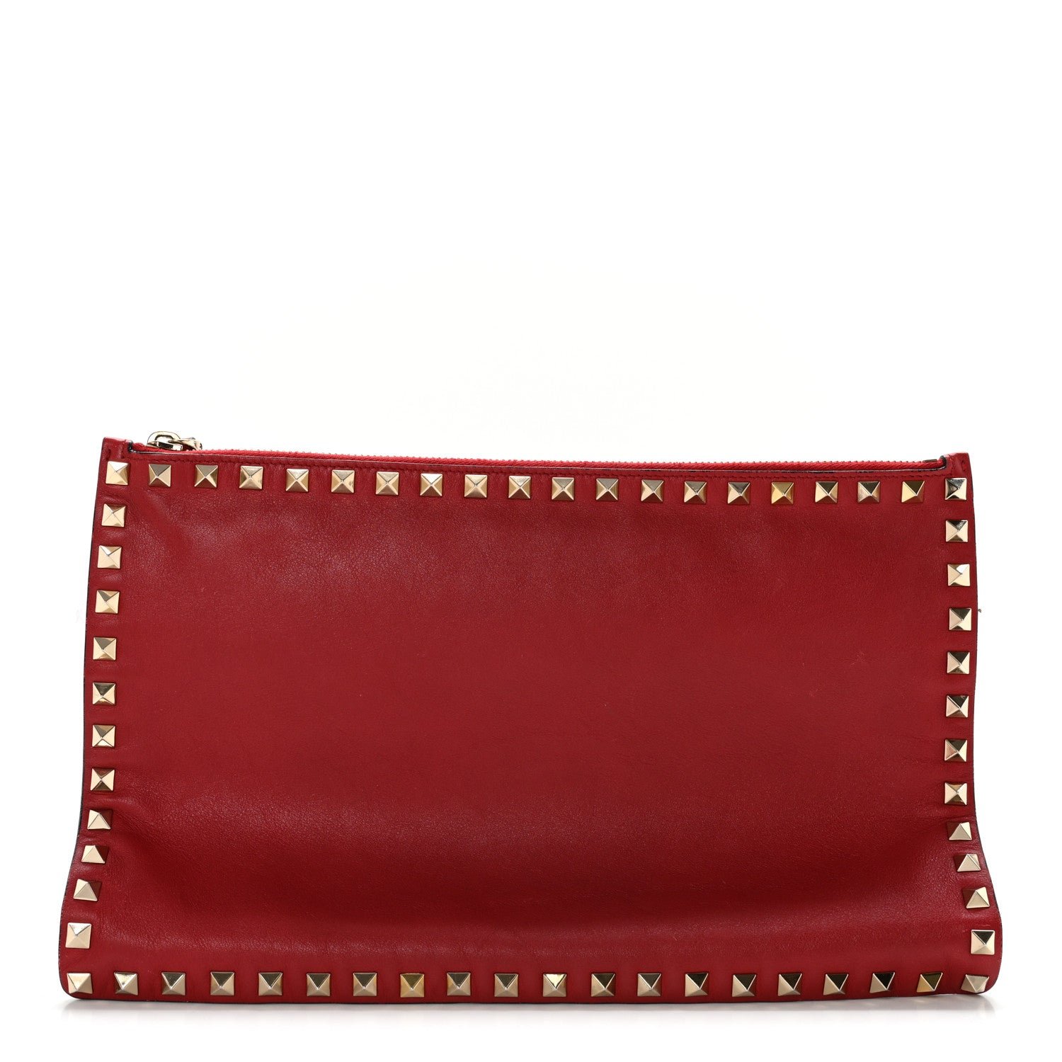 Valentino Garavani Vitello Large Rockstud Zip Pouch Red