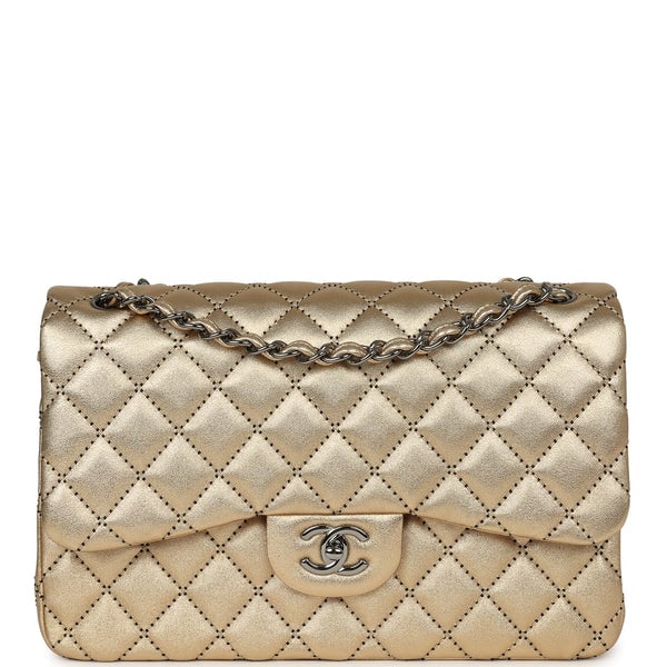 Chanel Jumbo Classic Double Flap Bag Gold Metallic Lambskin Ruthenium Hardware