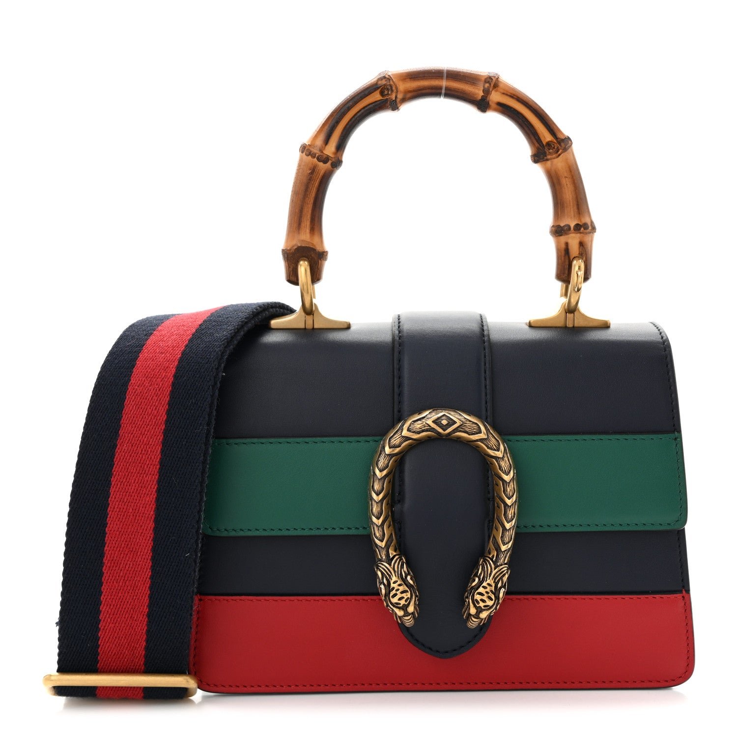 Gucci Calfskin Bamboo Web Mini Dionysus Top Handle Bag Blue Emerald Hibiscus Red