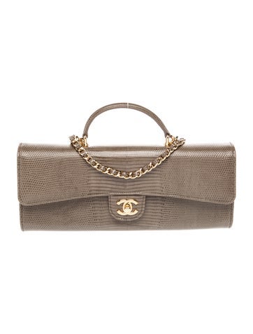 2026 Lizard Embossed Top Handle Long Clutch w/ Chain