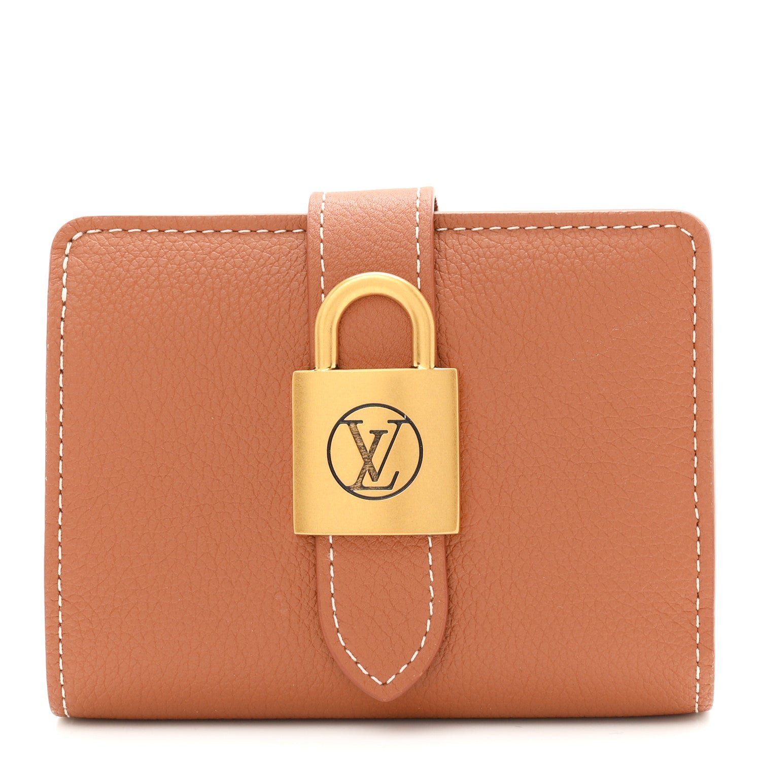 Louis Vuitton Grained Calfskin Low Key Compact Wallet Cognac