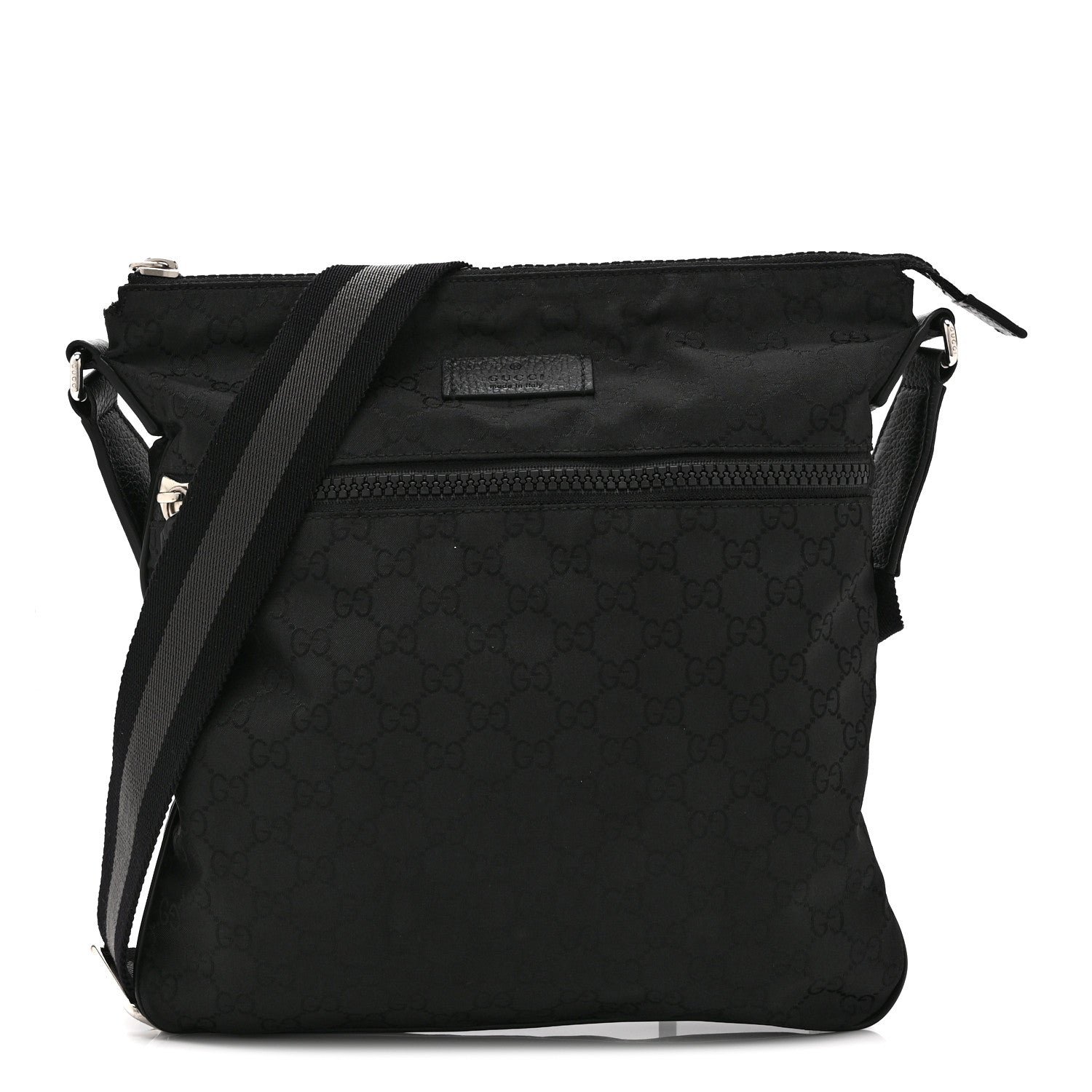 Gucci Nylon Monogram Medium Flat Messenger Bag Black