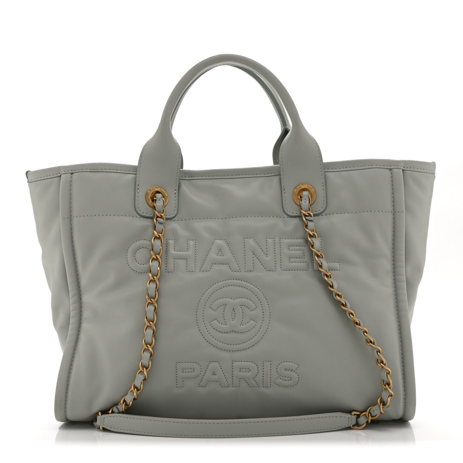 Chanel Calfskin Embossed Small Deauville Tote Light Blue