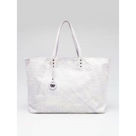 Bottega Veneta Bottega Veneta White/Grey Intrecciolusion Fabric Butterfly Tote Bag