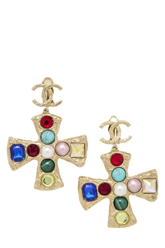 Multicolor Gold Cross Gripoix Earrings