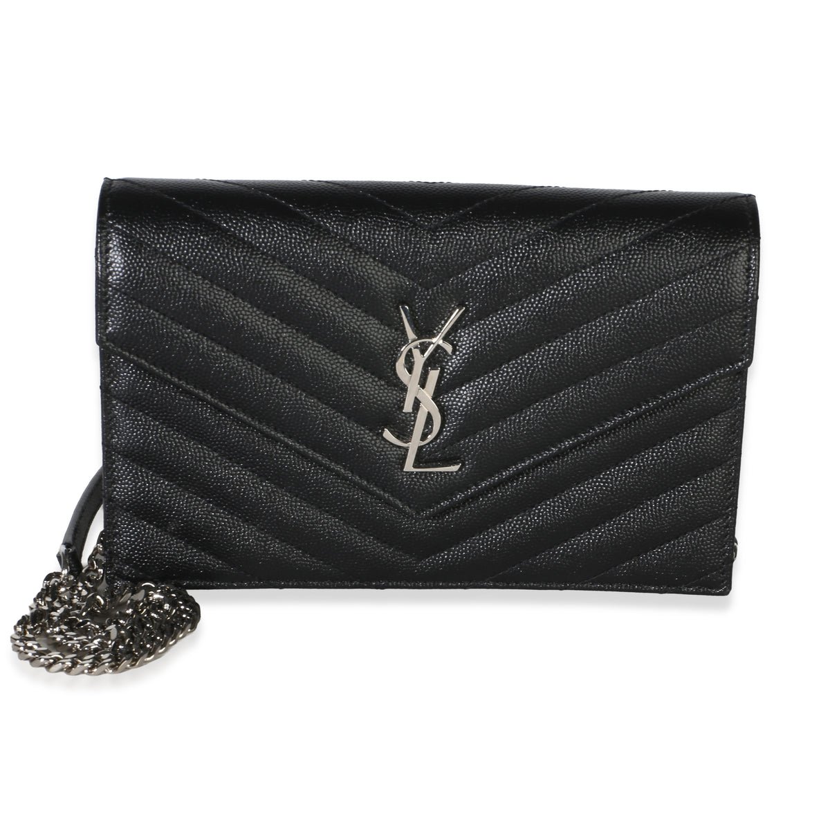 Black Grain De Poudre Cassandre Envelope Chain Wallet