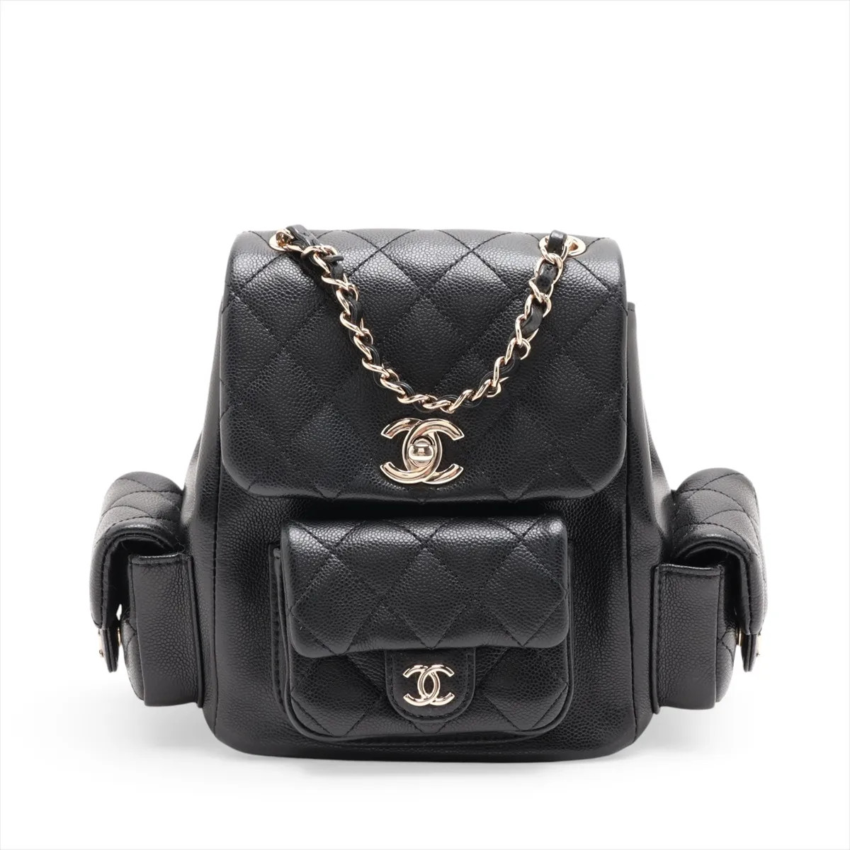 Chanel Matelasse Caviar Skin Chain Backpack Black Gold Metal Fittings random pla
