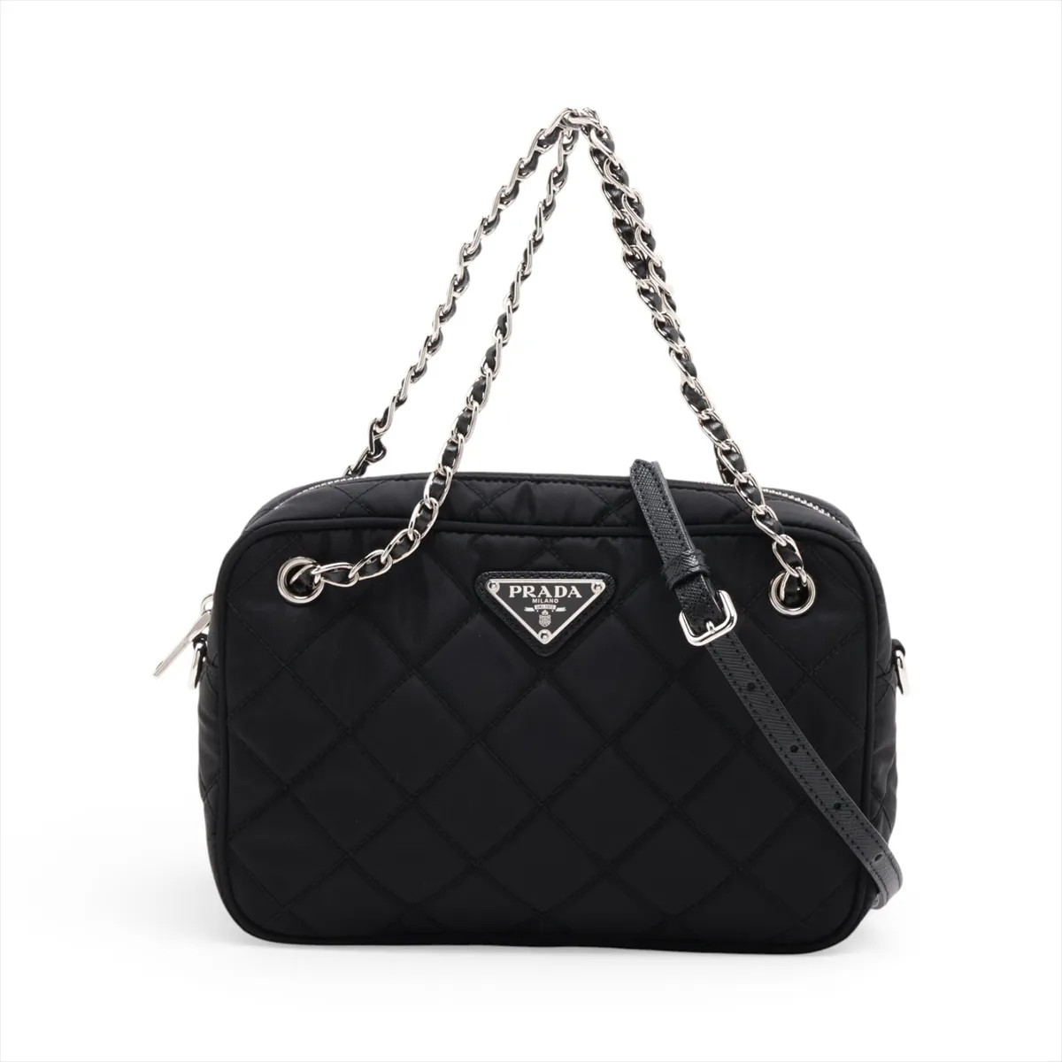 Prada Tessuto Impuntu Nylon & Leather 2 Way Handbag Black