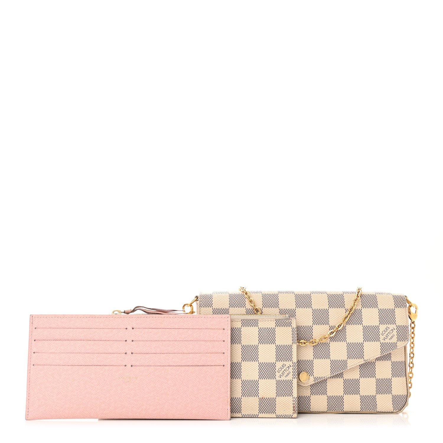 Louis Vuitton Damier Azur Pochette Felicie Chain Wallet Rose Ballerine