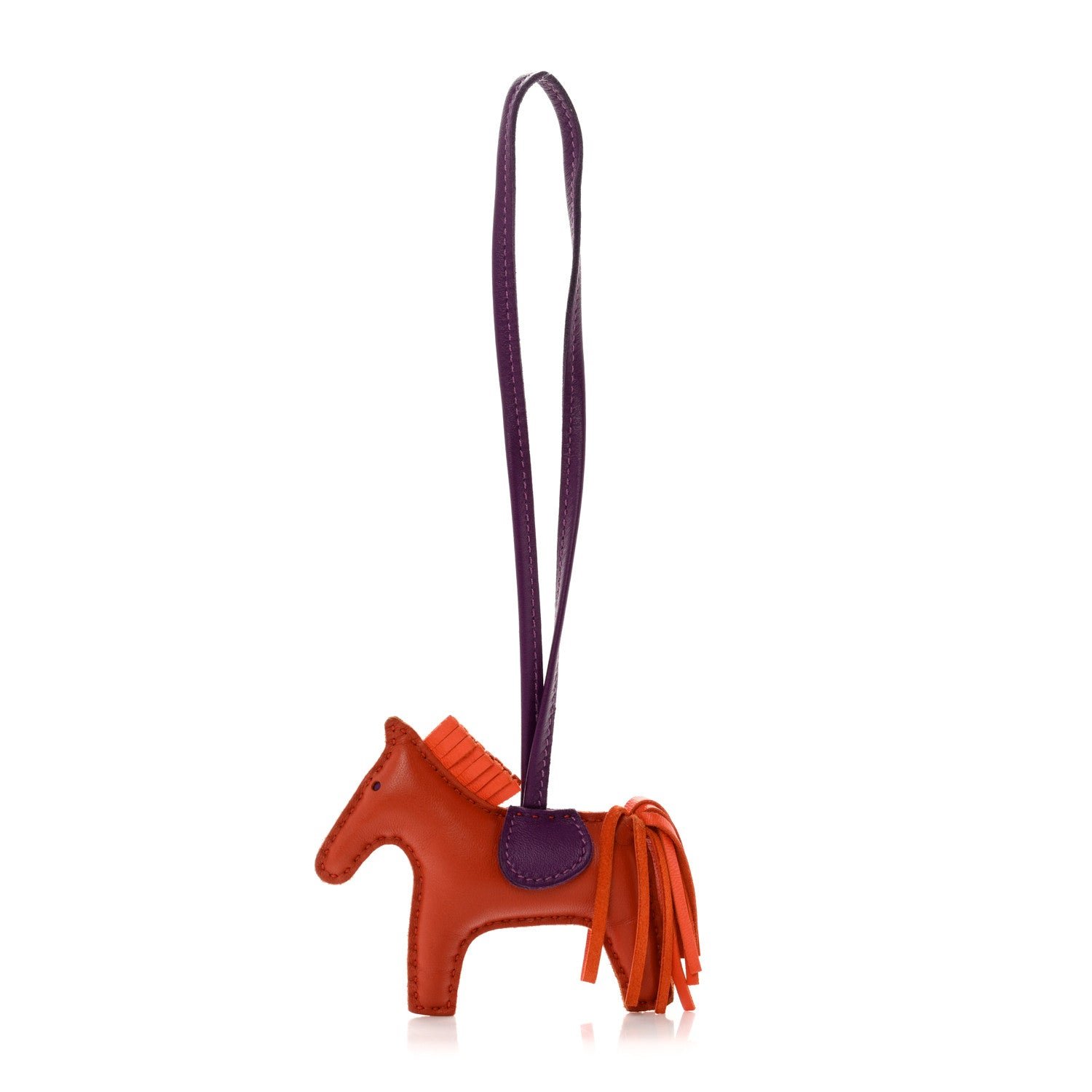 Hermes Milo Lambskin Grigri Rodeo Horse Bag Charm PM Cornaline Orange Poppy Violet