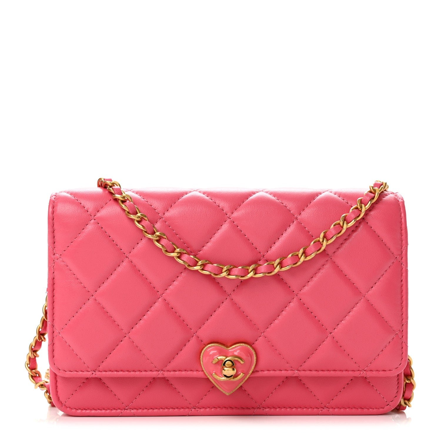 Chanel Lambskin Plexiglass Quilted Coco Love Wallet On Chain WOC Pink