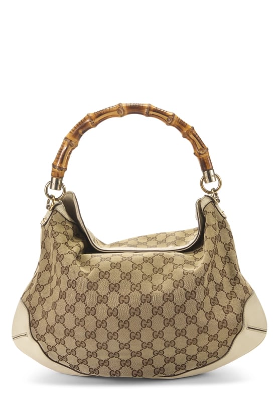 White Original GG Canvas Bamboo Peggy Hobo Medium