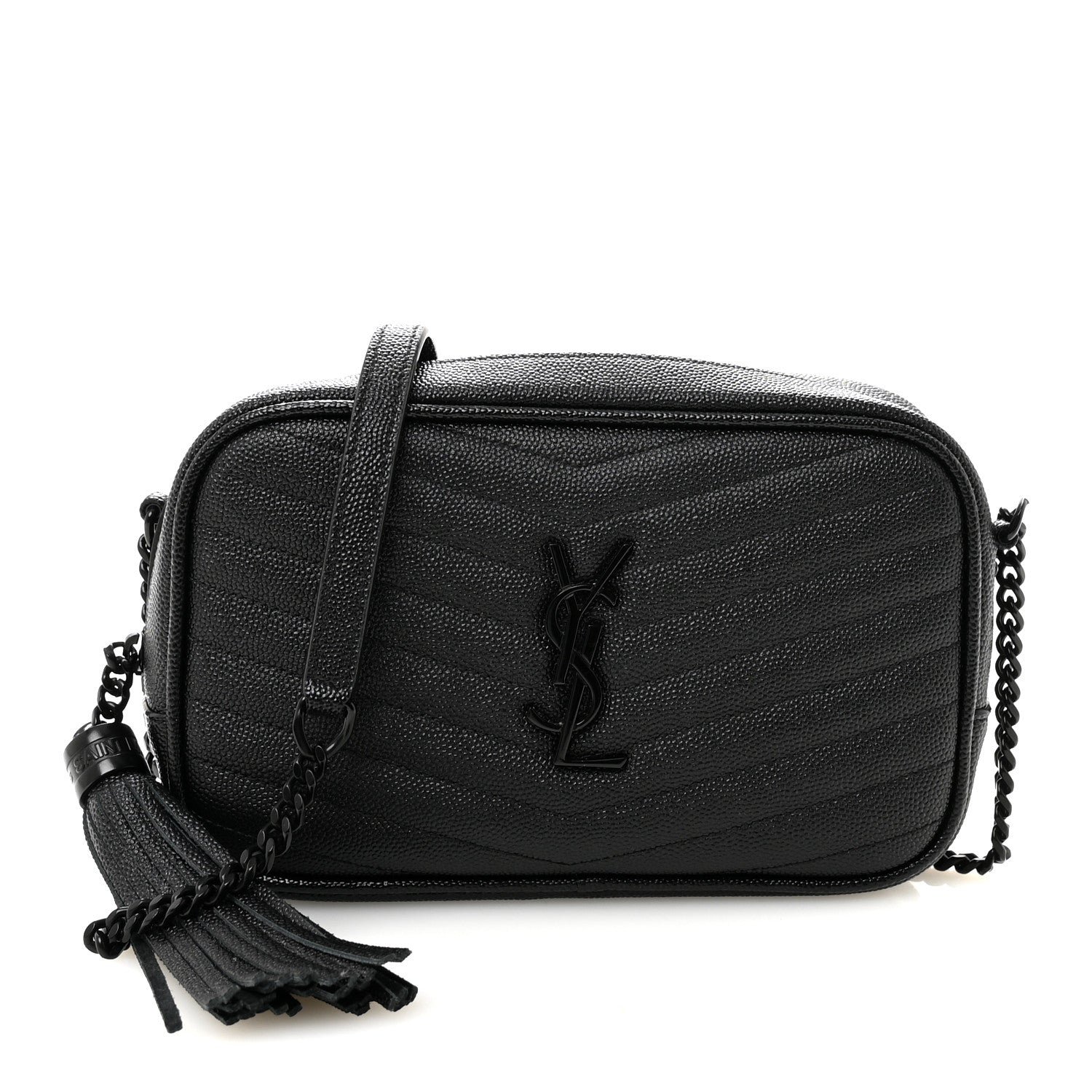 Saint Laurent Grain De Poudre Matelasse Monochrome Monogram Mini Lou Camera Bag Black