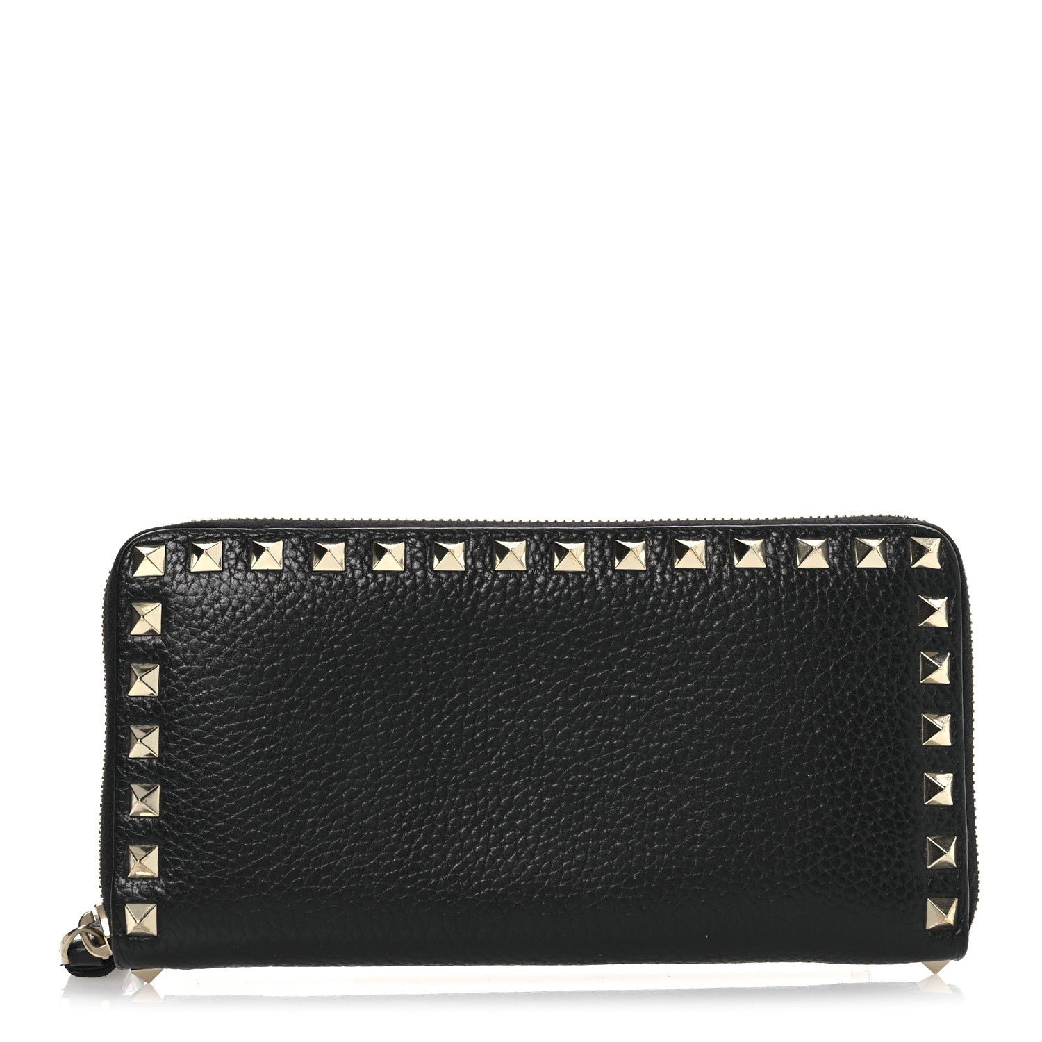 Valentino Garavani Pebbled Calfskin Rockstud Zip Around Wallet Black