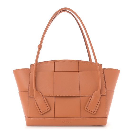 Bottega Veneta French Calfskin Maxi Intrecciato Medium Arco Caramel