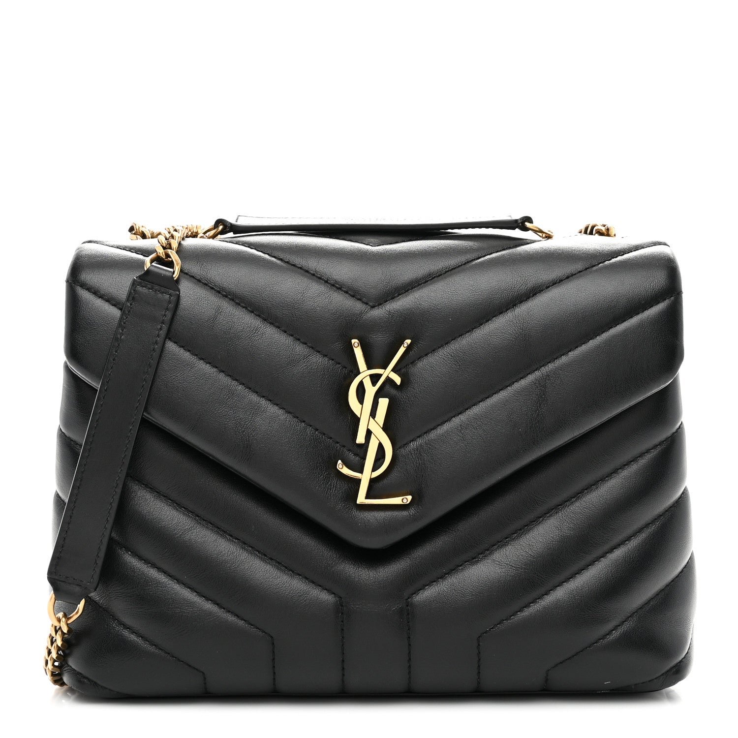 Saint Laurent Calfskin Y Quilted Monogram Small Loulou Chain Satchel Black