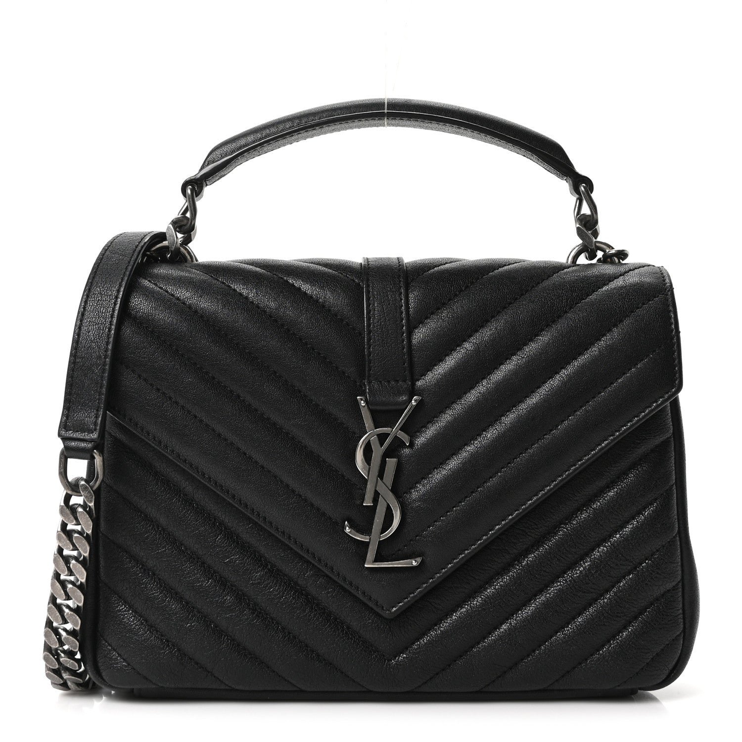 Saint Laurent Sheepskin Matelasse Chevron Monogram Medium College Bag Black