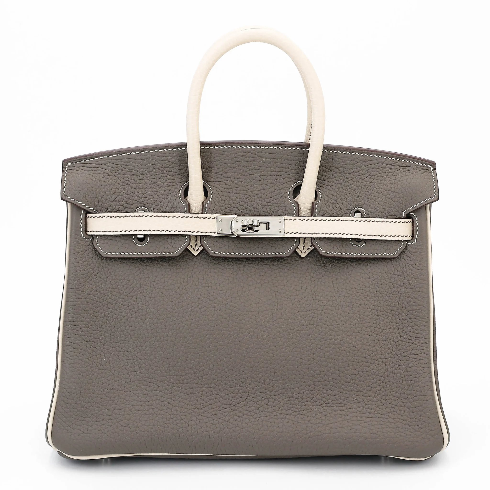 Excellent ( Rank SA ) HERMÈS Special Order Birkin 25 HSS Etain (8F) Beton (8L) Togo Palladium hardware D (2019)