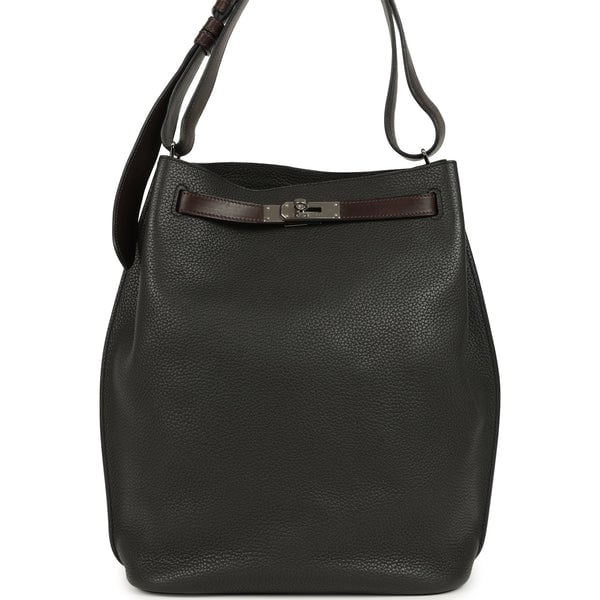 Hermes Pre-owned Hermes So Kelly 26 Prunoir Clemence and Ebene Barenia Palladium Hardware