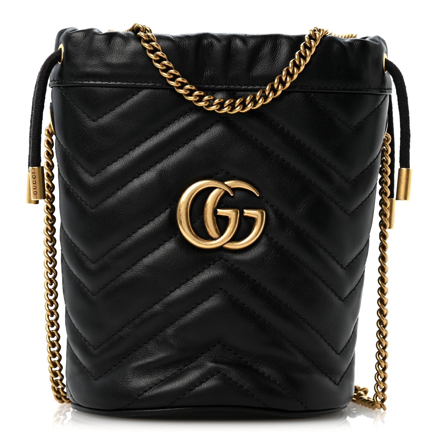 Gucci Calfskin Matelasse Mini GG Marmont 2.0 Bucket Bag Black