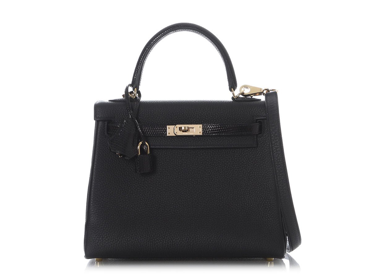 Hermès Black Togo and Lizard Kelly Touch 25
