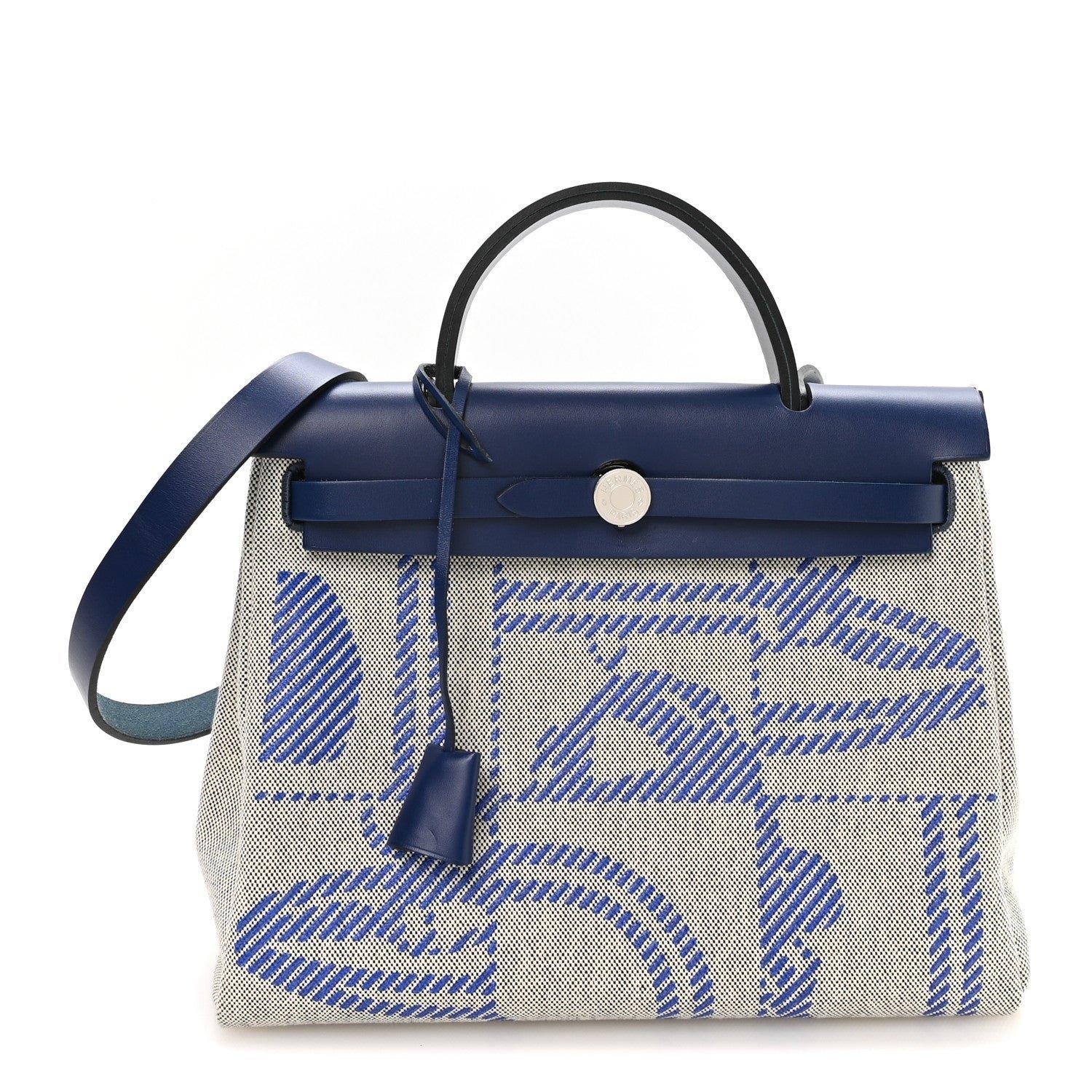 Hermes Vache Hunter Toile H Brides de Gala Herbag Zip Retourne 31 PM Bleu De France Ecru