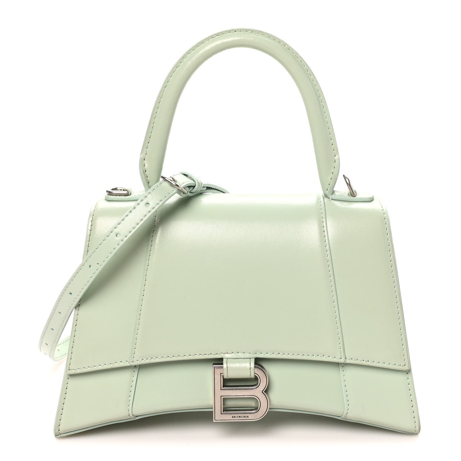 Balenciaga Shiny Box Calfskin Small Hourglass Top Handle Bag Light Green