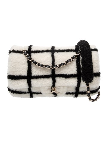 Shearling Fluffy Tartan Single Flap Bag