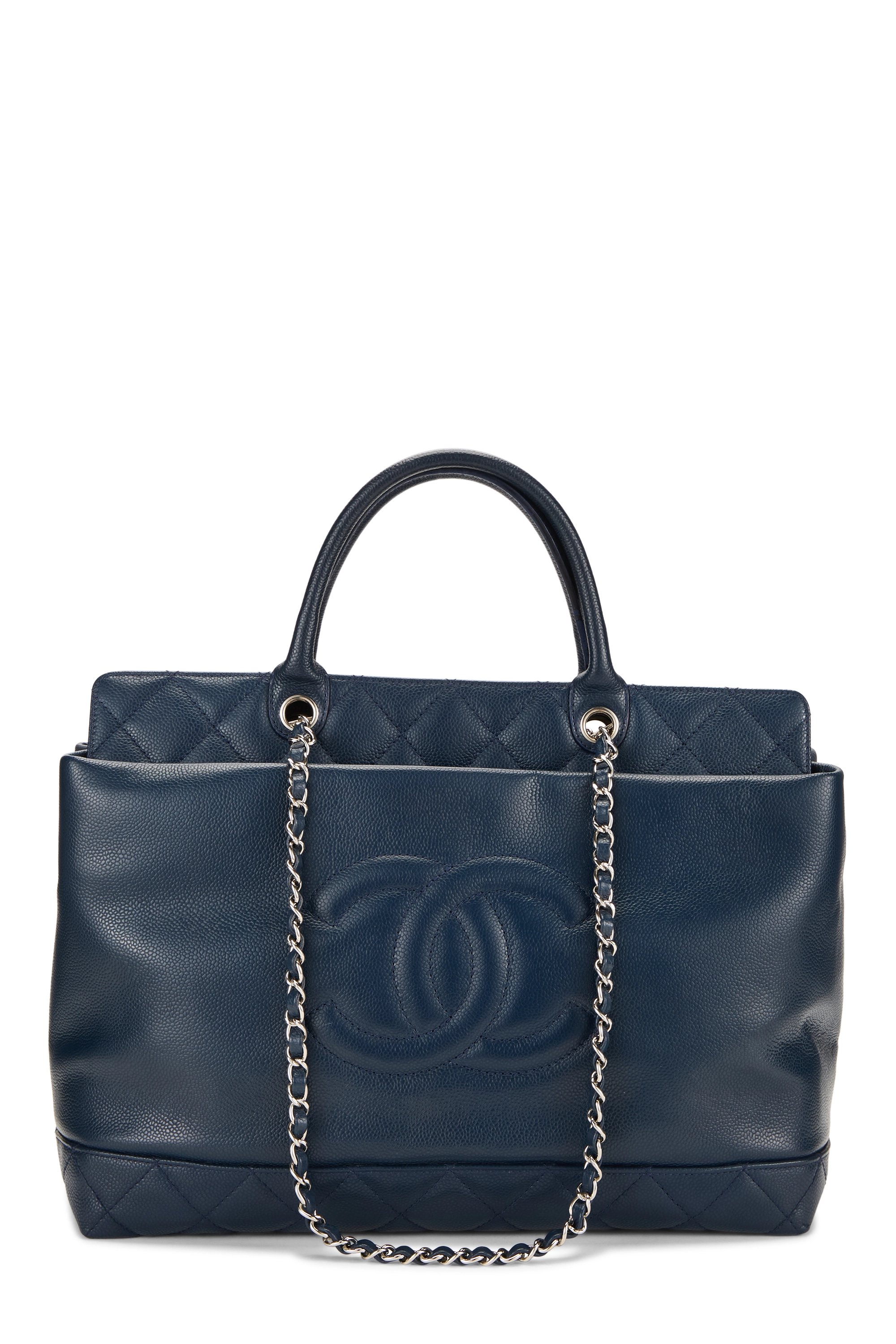 Navy Caviar Timeless 'CC' Top Handle Tote Large