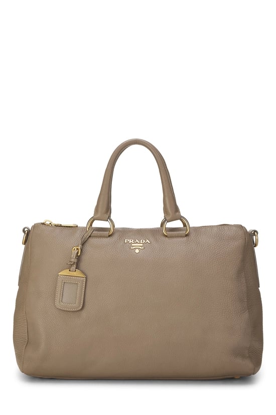 Grey Vitello Daino Boston Bag Large