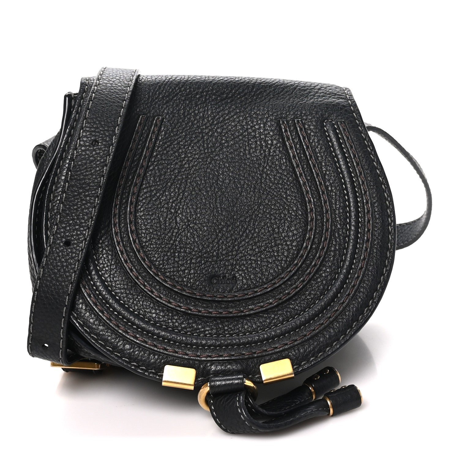 Chloe Calfskin Mini Marcie Round Crossbody Bag Black