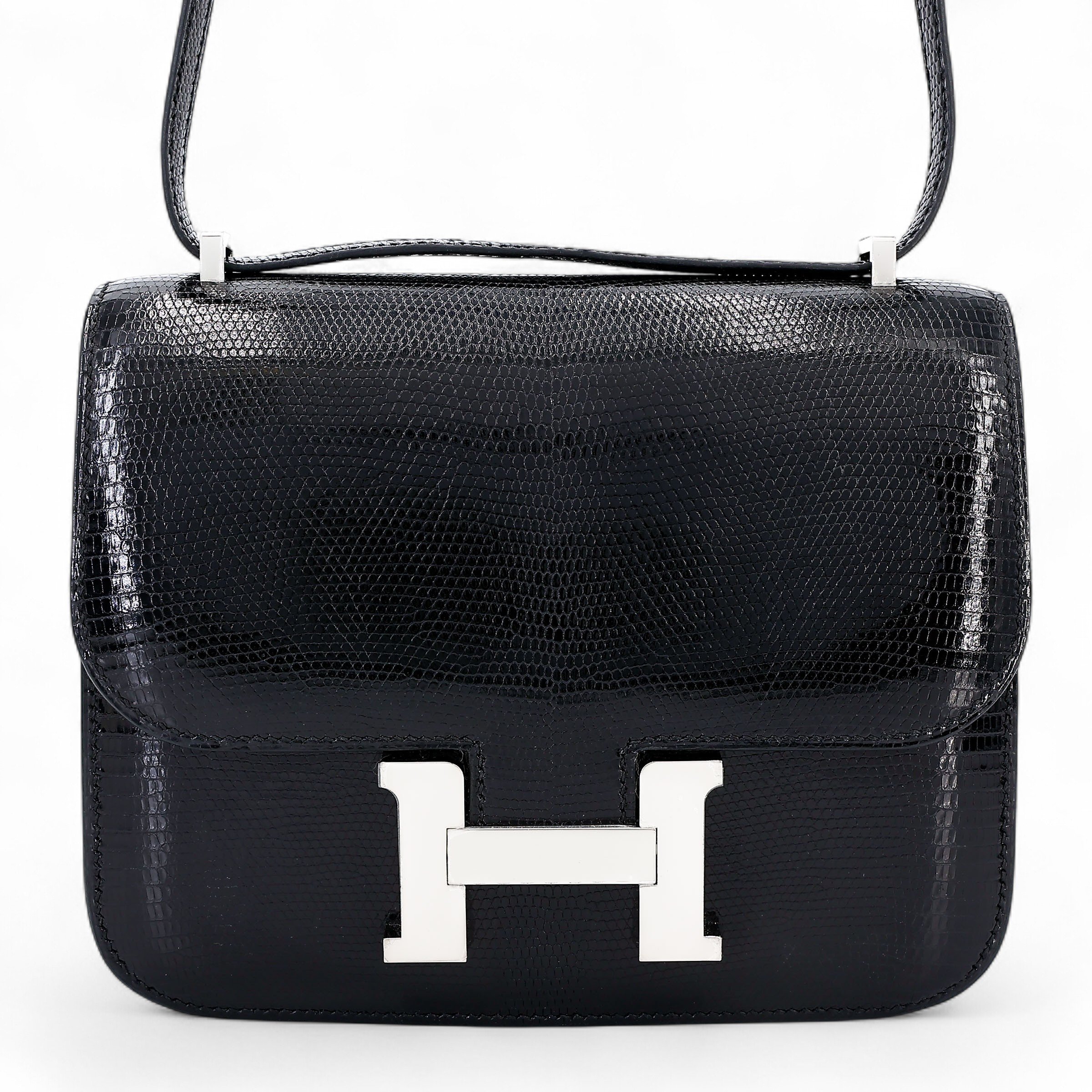 Hermes Excellent ( Rank SA ) HERMÈS Constance Mini Noir (89) Lizard Palladium hardware U (2022)