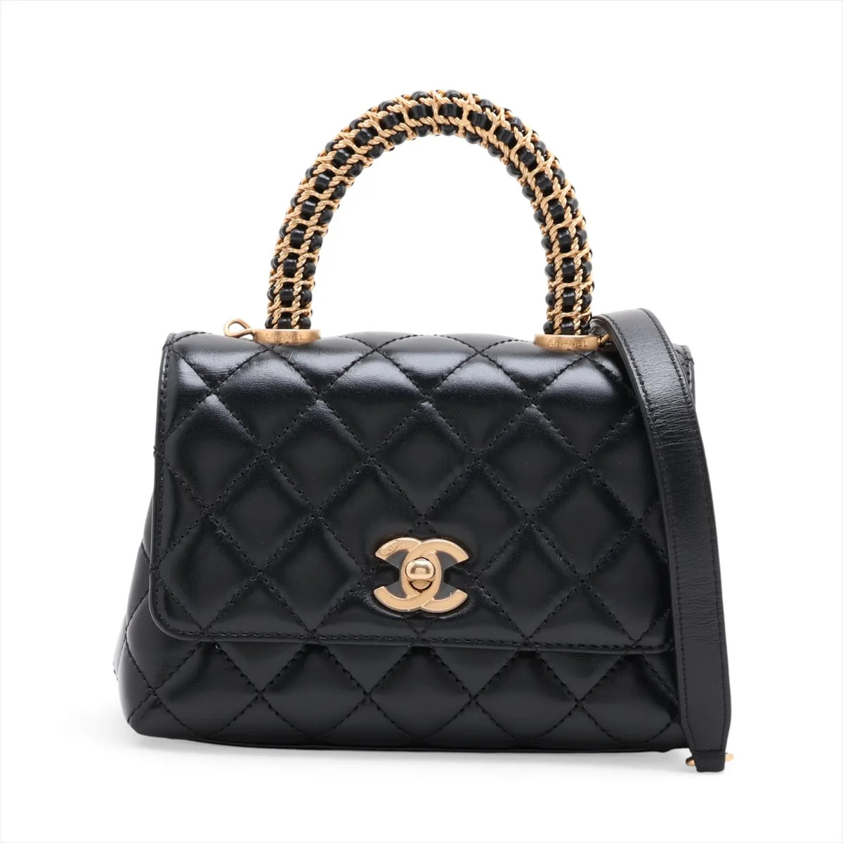Chanel Coco handle 19 XXS Lambskin 2 Way Handbag Black Gold Metal Fittings rando