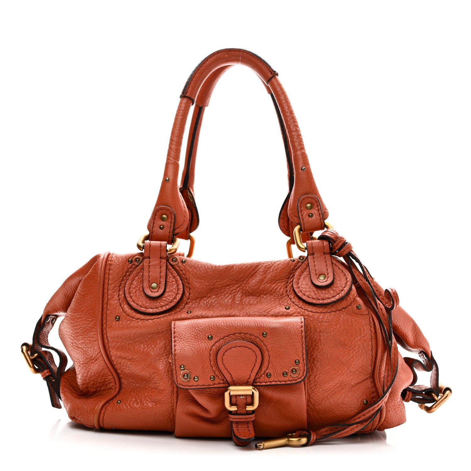 Chloe Chloe Calfskin Paddington Front Pocket Tote Whiskey
